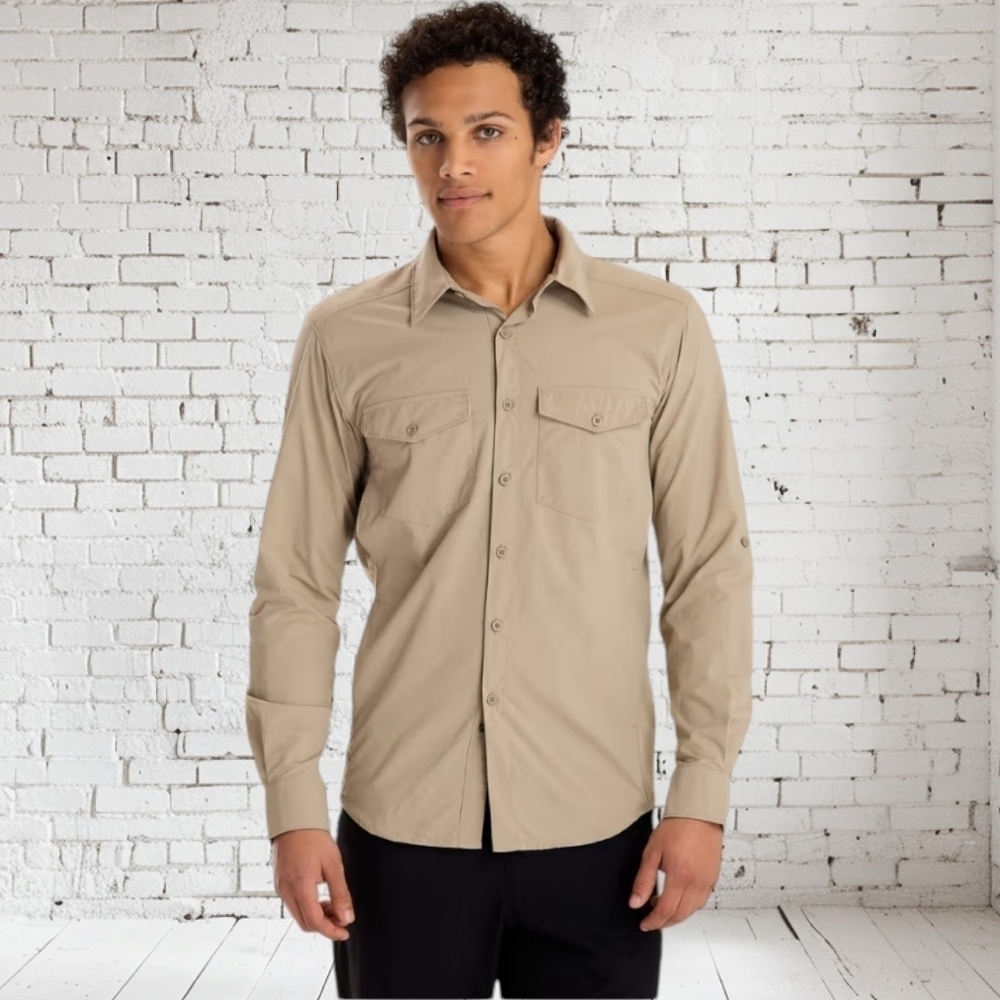 Mountain Equipment Co-Op 'Beech' Nylon Button Down Shirt in Lt Tan - Sz M